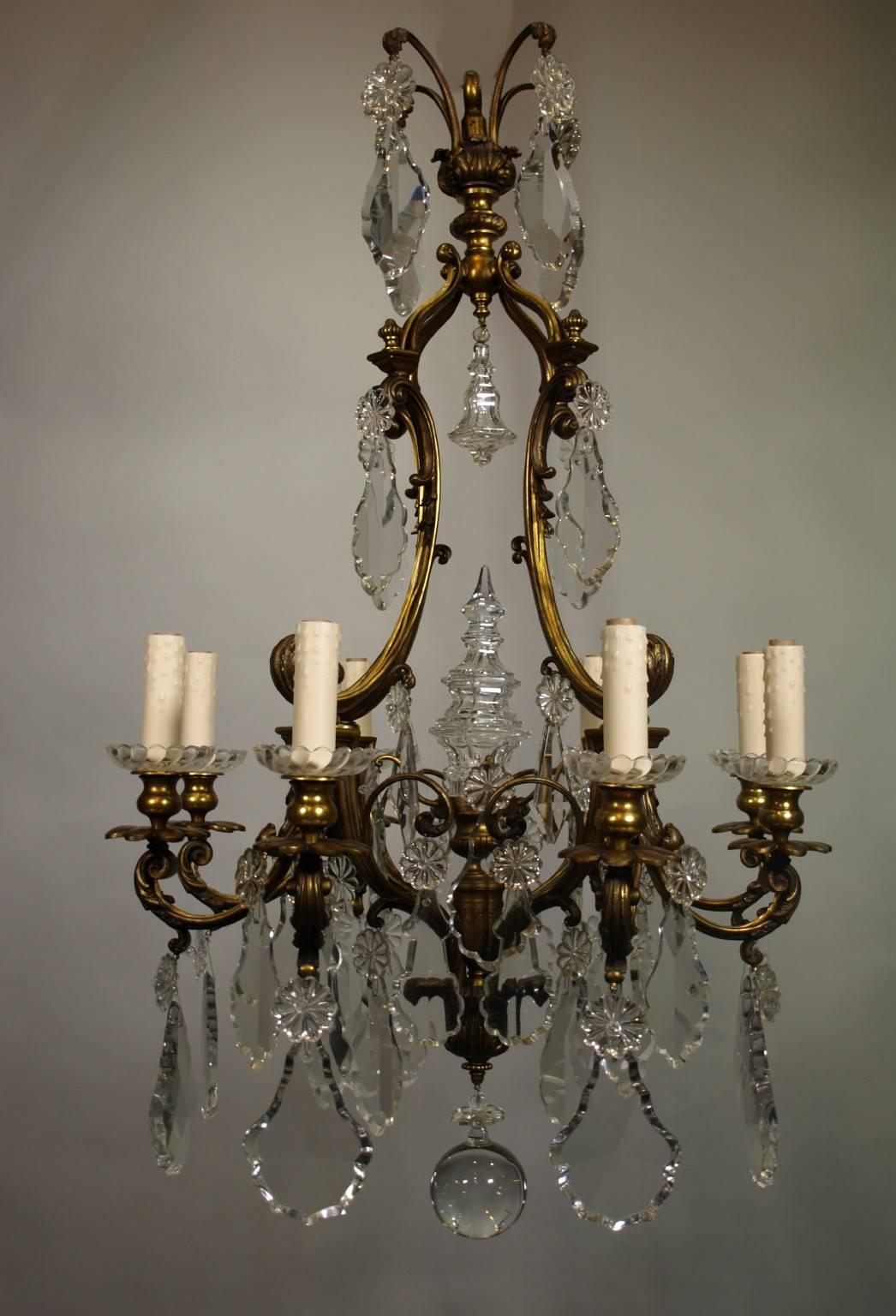 Louis XV Antique Chandelier Gilt Bronze and Crystal