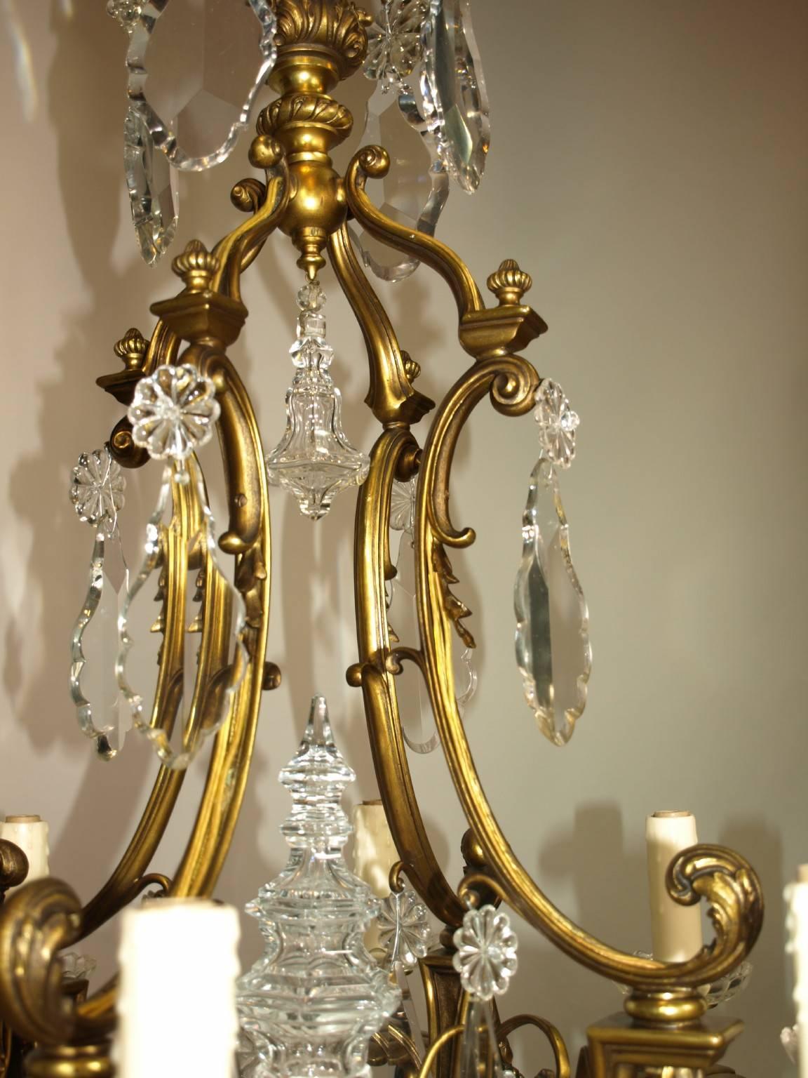 Early 20th Century Antique Chandelier Gilt Bronze and Crystal