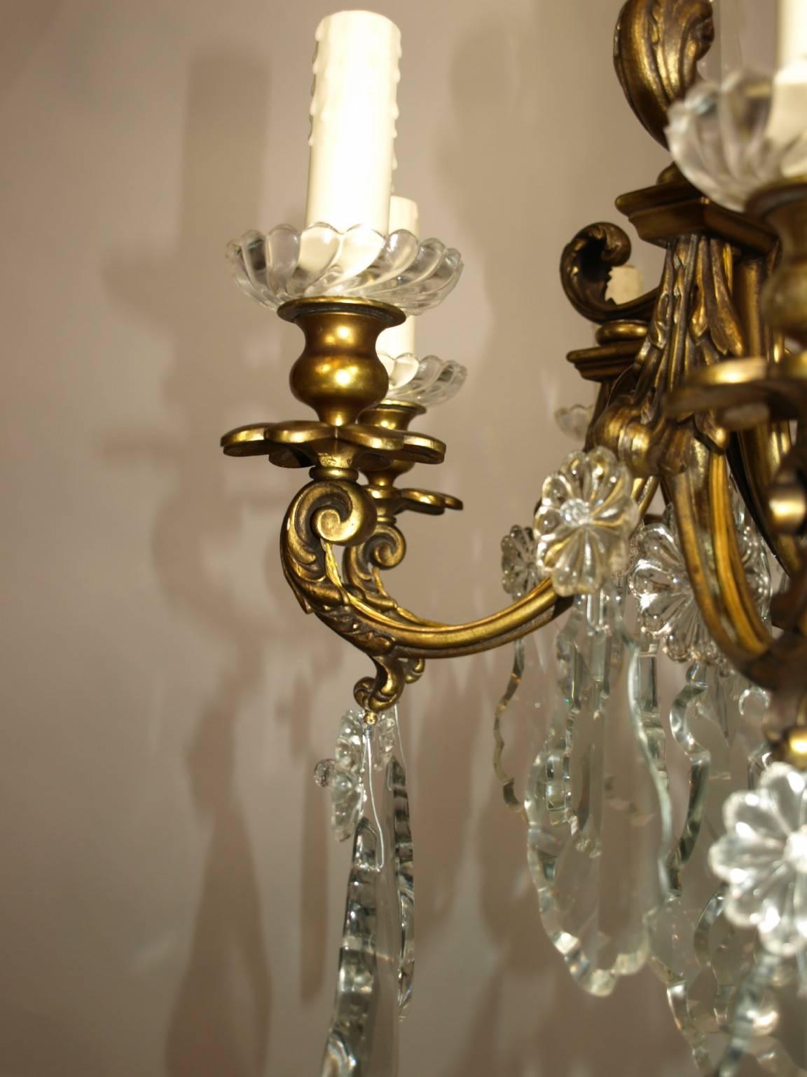 French Antique Chandelier Gilt Bronze and Crystal