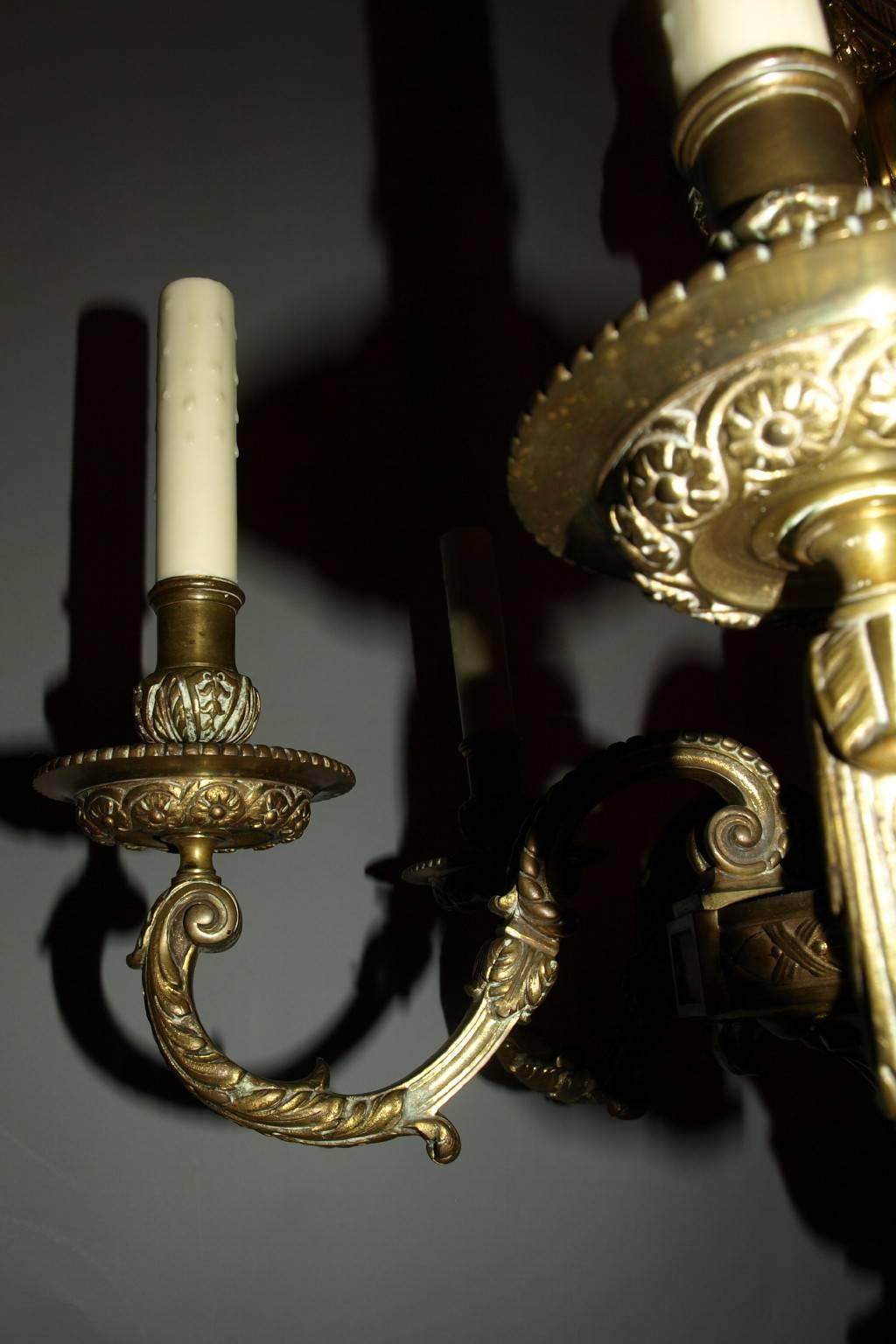 Great quality six-light gilt bronze chandelier.