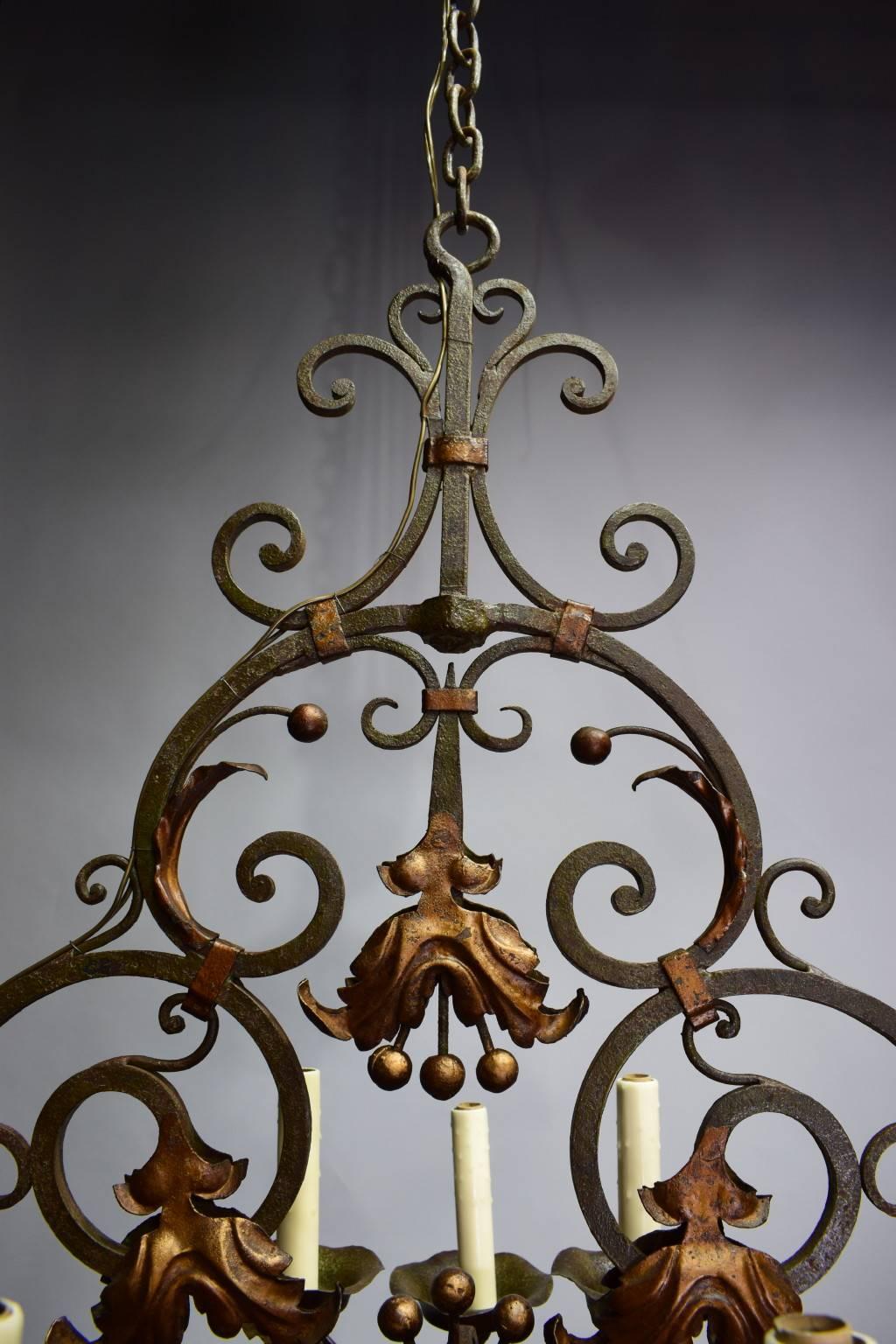 Elegant iron chandelier with great attention to detail. 12 lights.