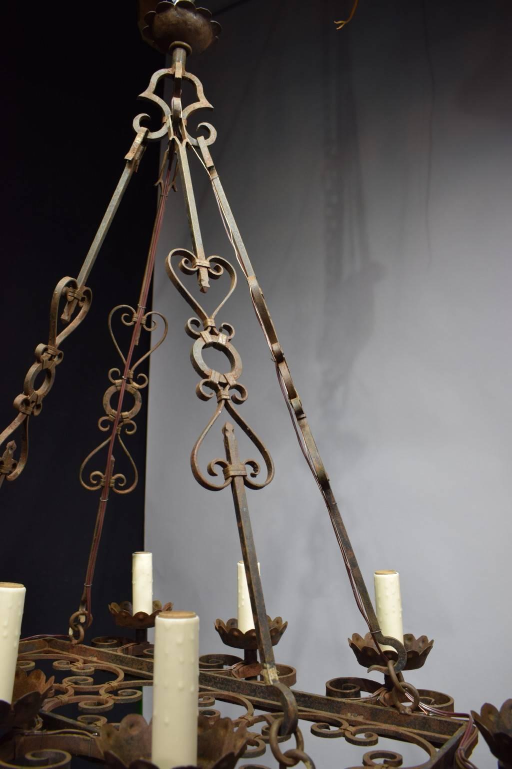 Very nice eight-light French iron chandelier.
