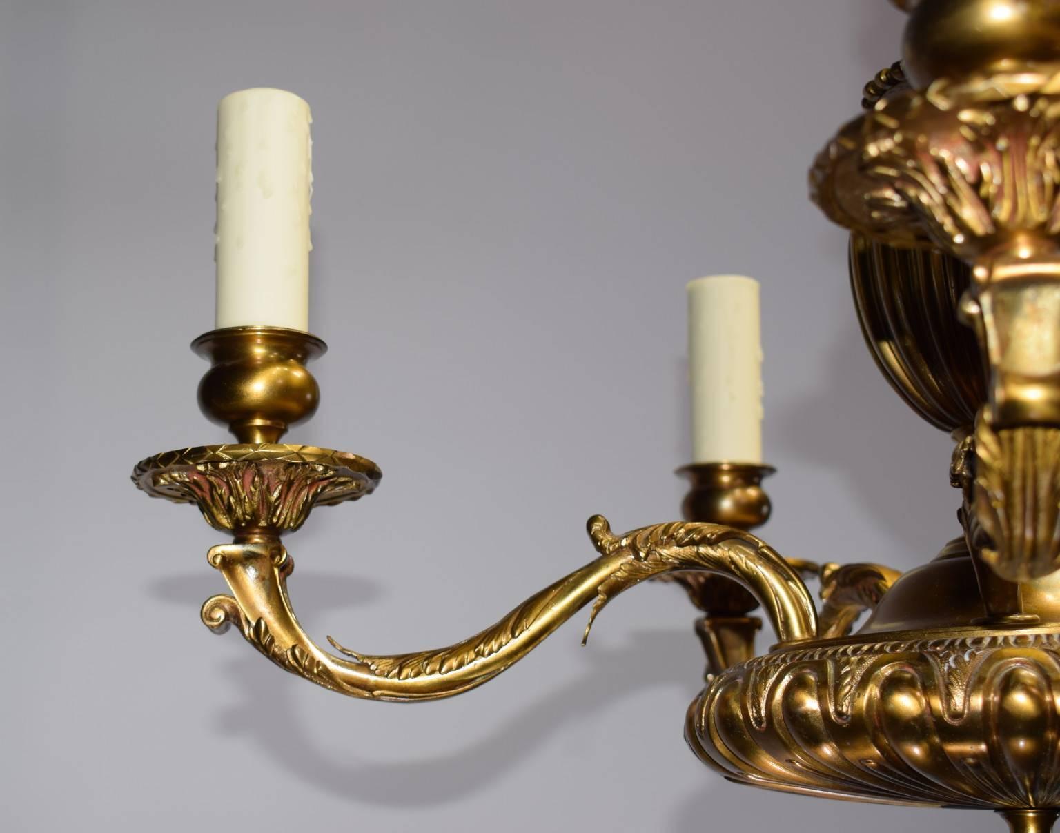 French gilt bronze Regence style chandelier with five lights.