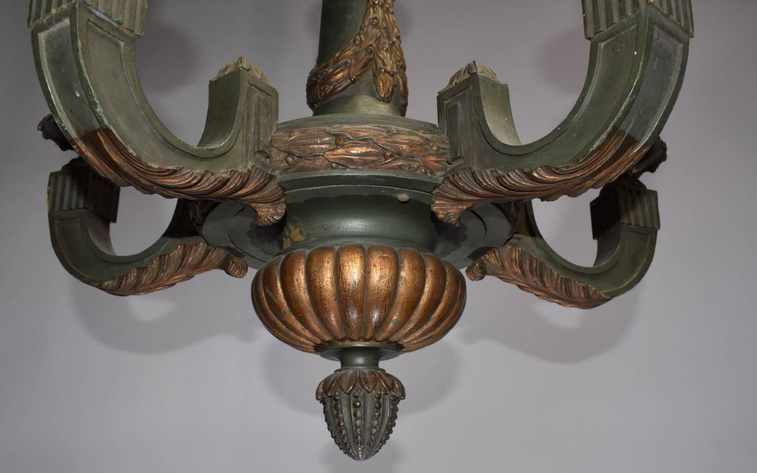 French Antique Chandelier, Painted and Giltwood