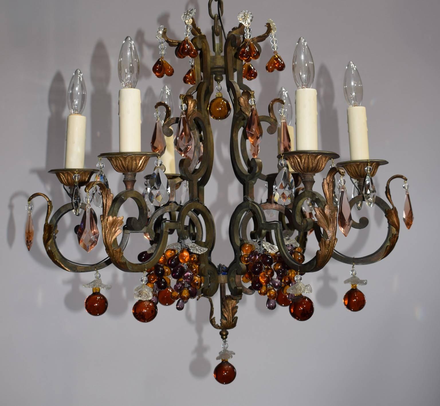 Antique Chandelier, Iron with Crystal In Good Condition In Atlanta, GA