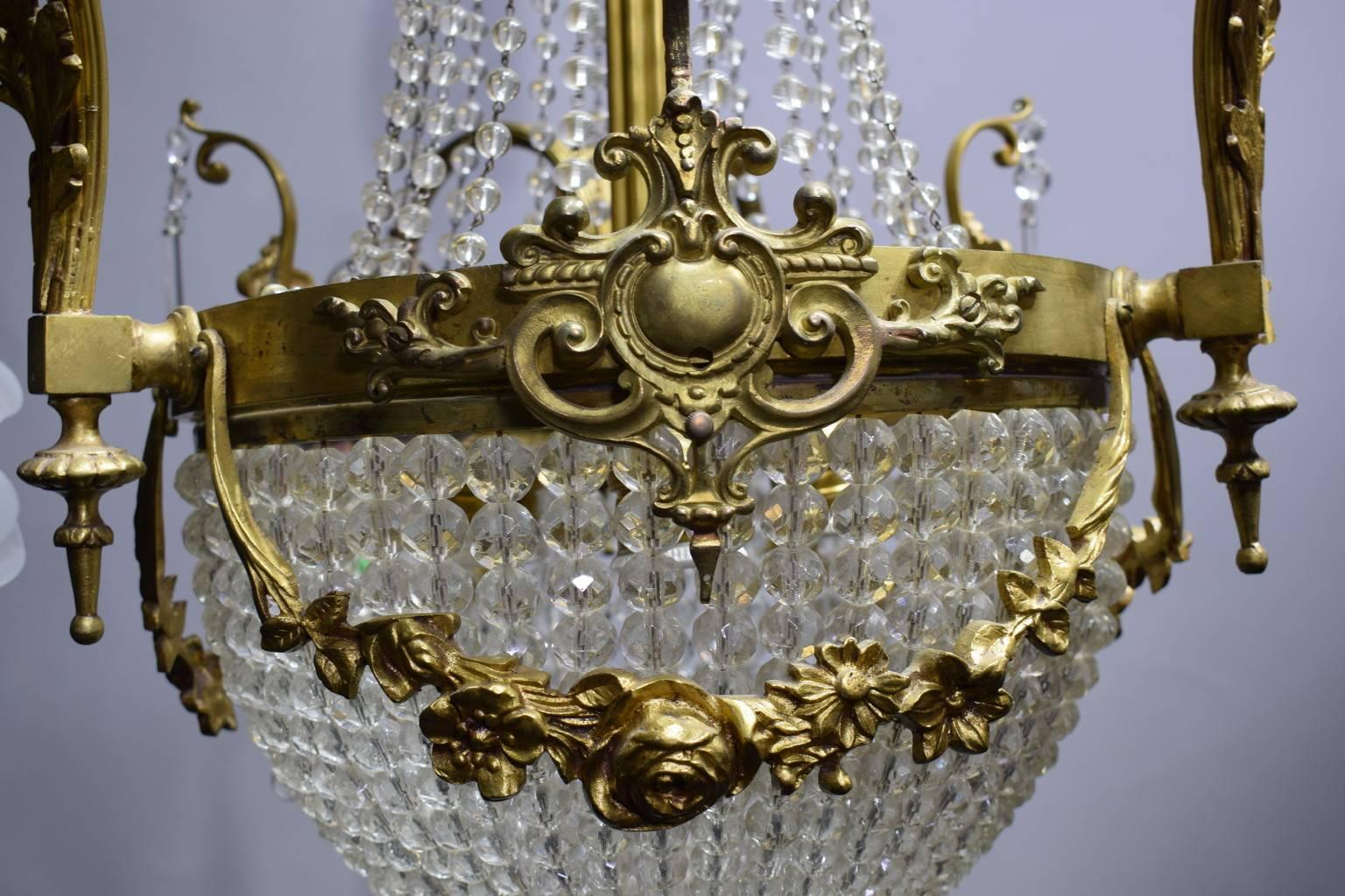 Gilt Antique Chandelier, Basket Style For Sale