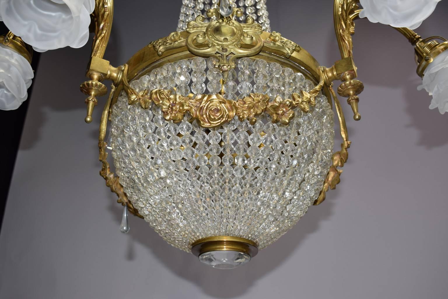 French Antique Chandelier, Basket Style For Sale
