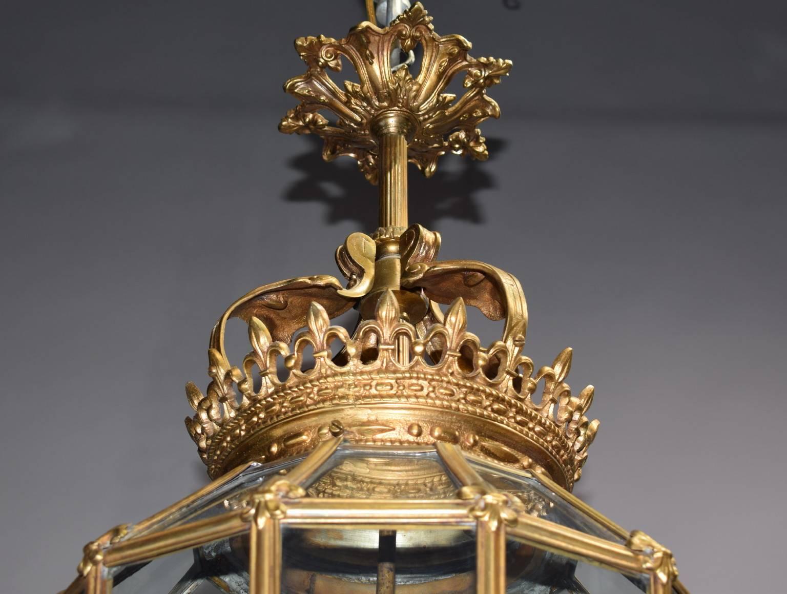 Versailles style lantern of gilt bronze and crystal.
