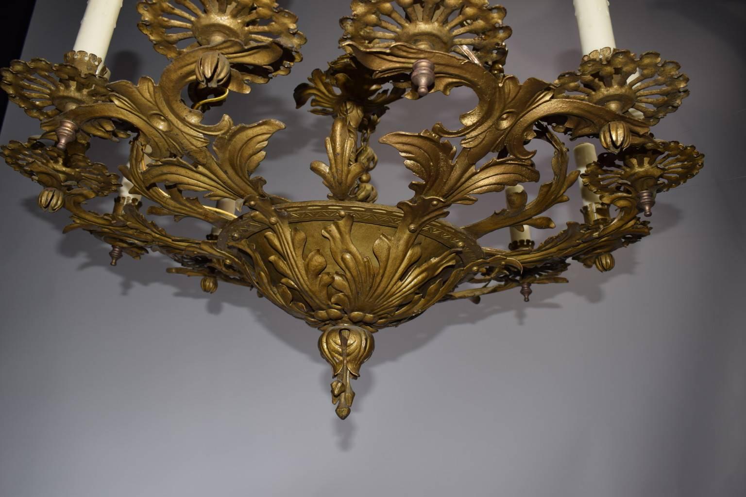 Early 20th Century Antique Chandelier, Gilt Iron