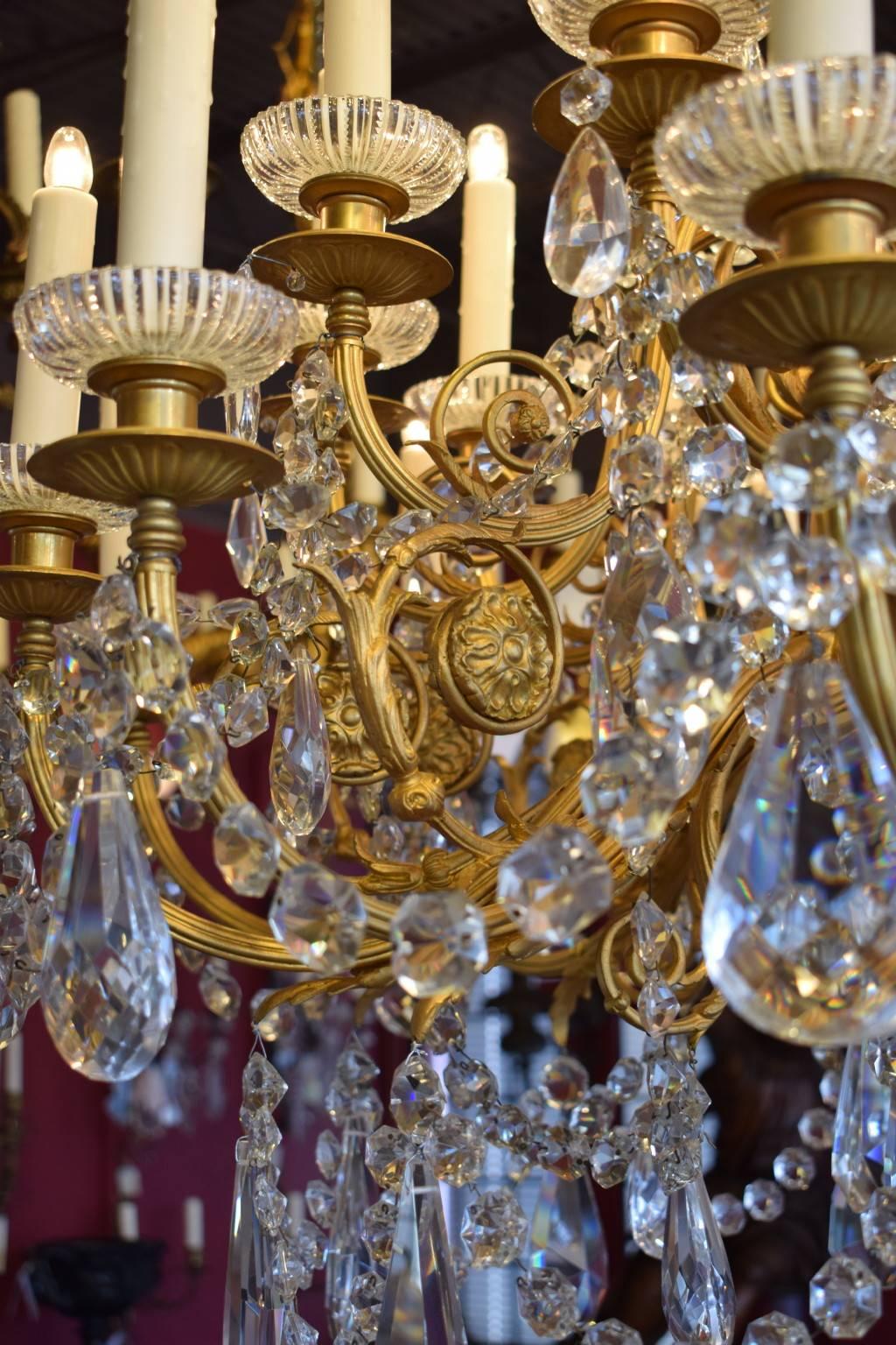 Early 20th Century Antique Chandelier, Gilt Bronze and Crystal For Sale