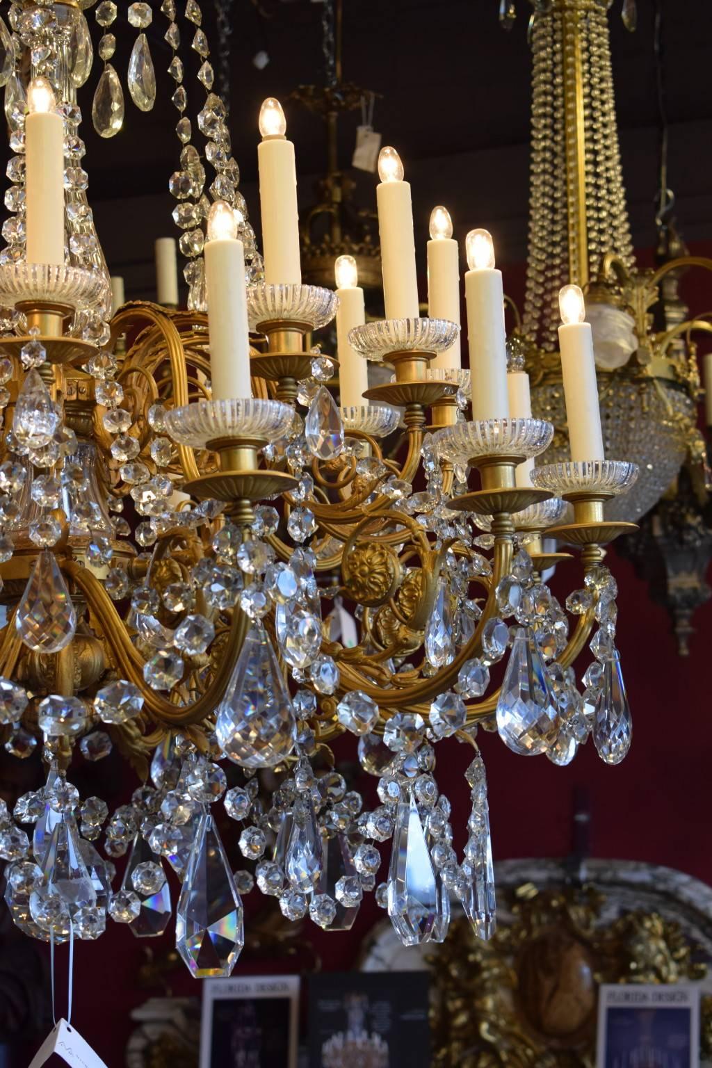 Antique Chandelier, Gilt Bronze and Crystal For Sale 1