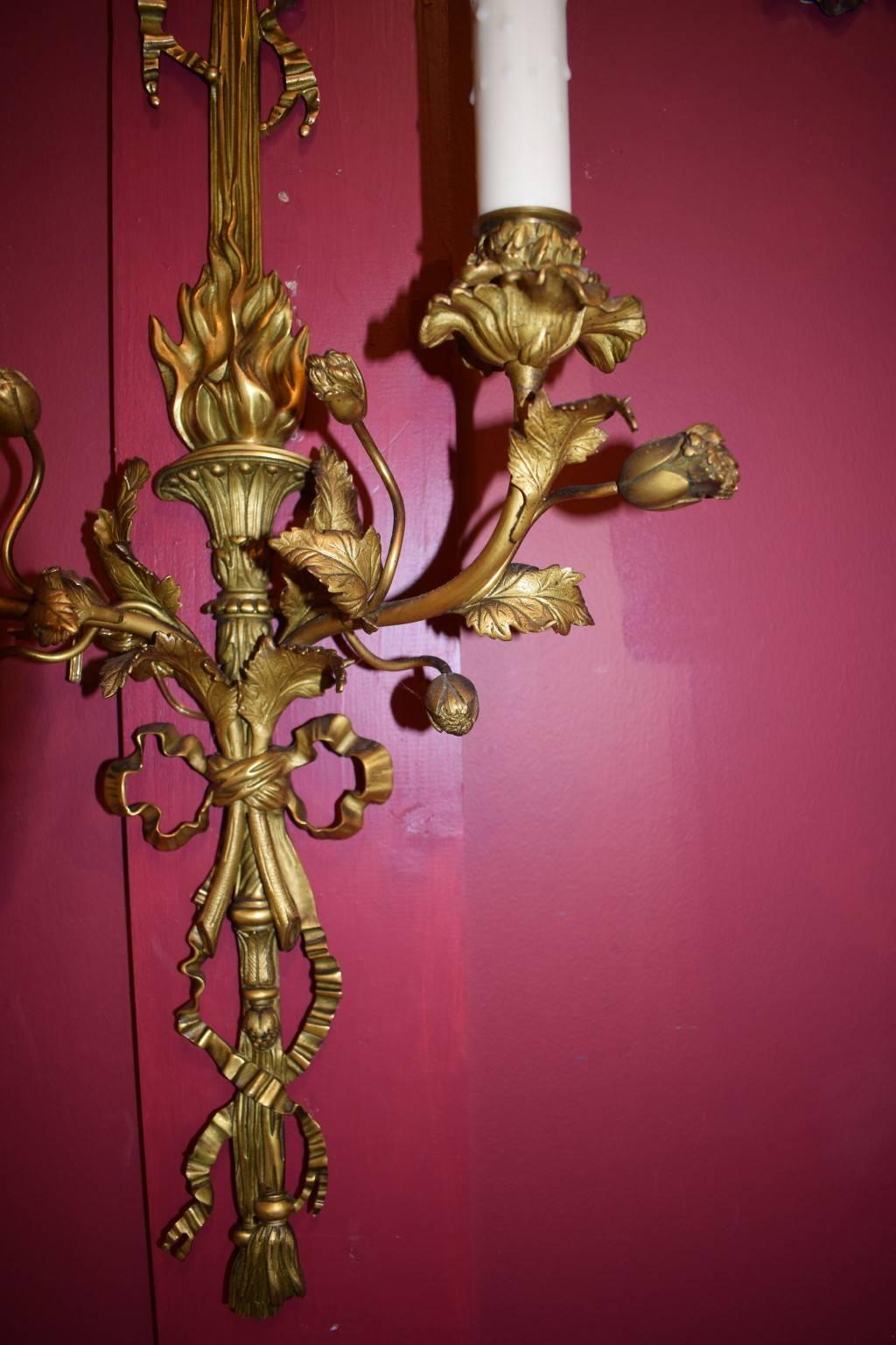 French Antique Sconces, Gilt Bronze