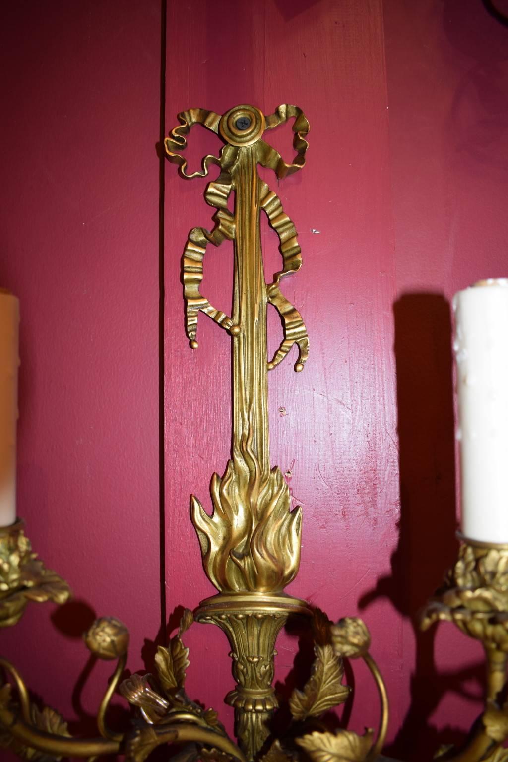 Antique Sconces, Gilt Bronze In Excellent Condition In Atlanta, GA
