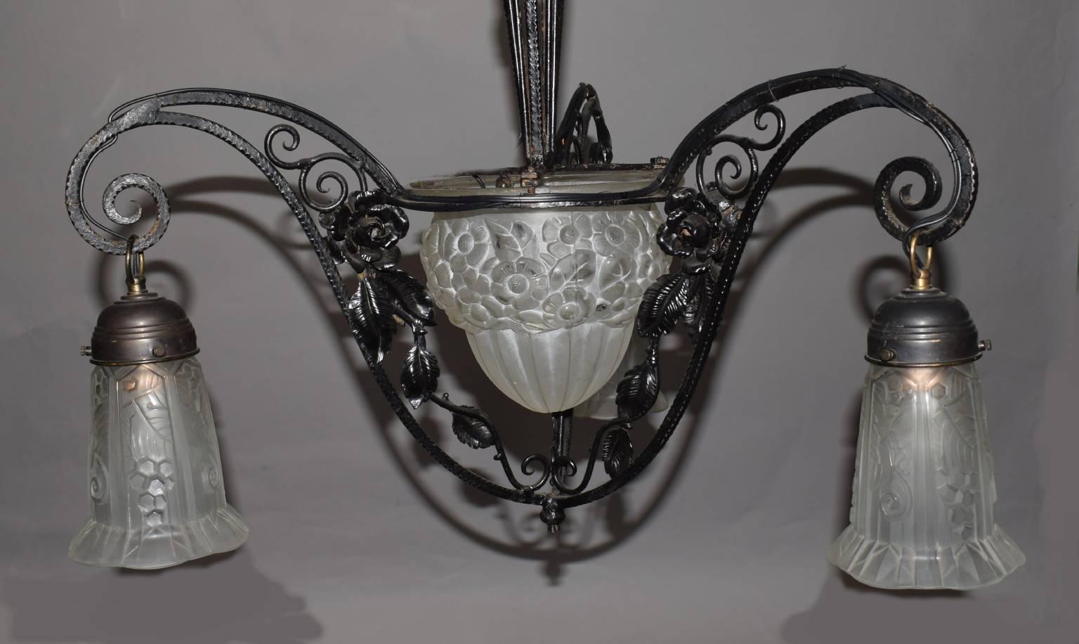 French Antique Chandelier, Art Deco For Sale