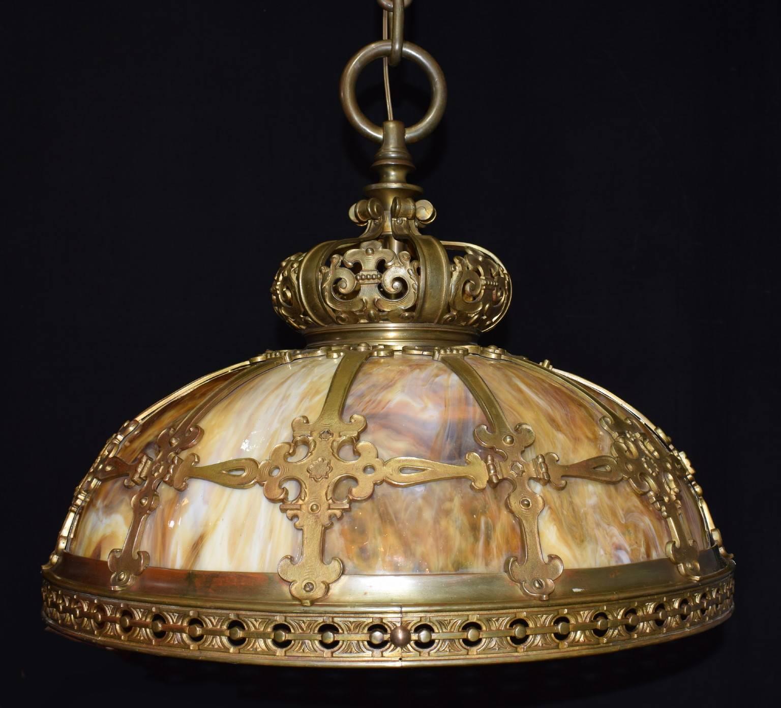 American Antique Chandelier, Slag Glass Hanging Lamp