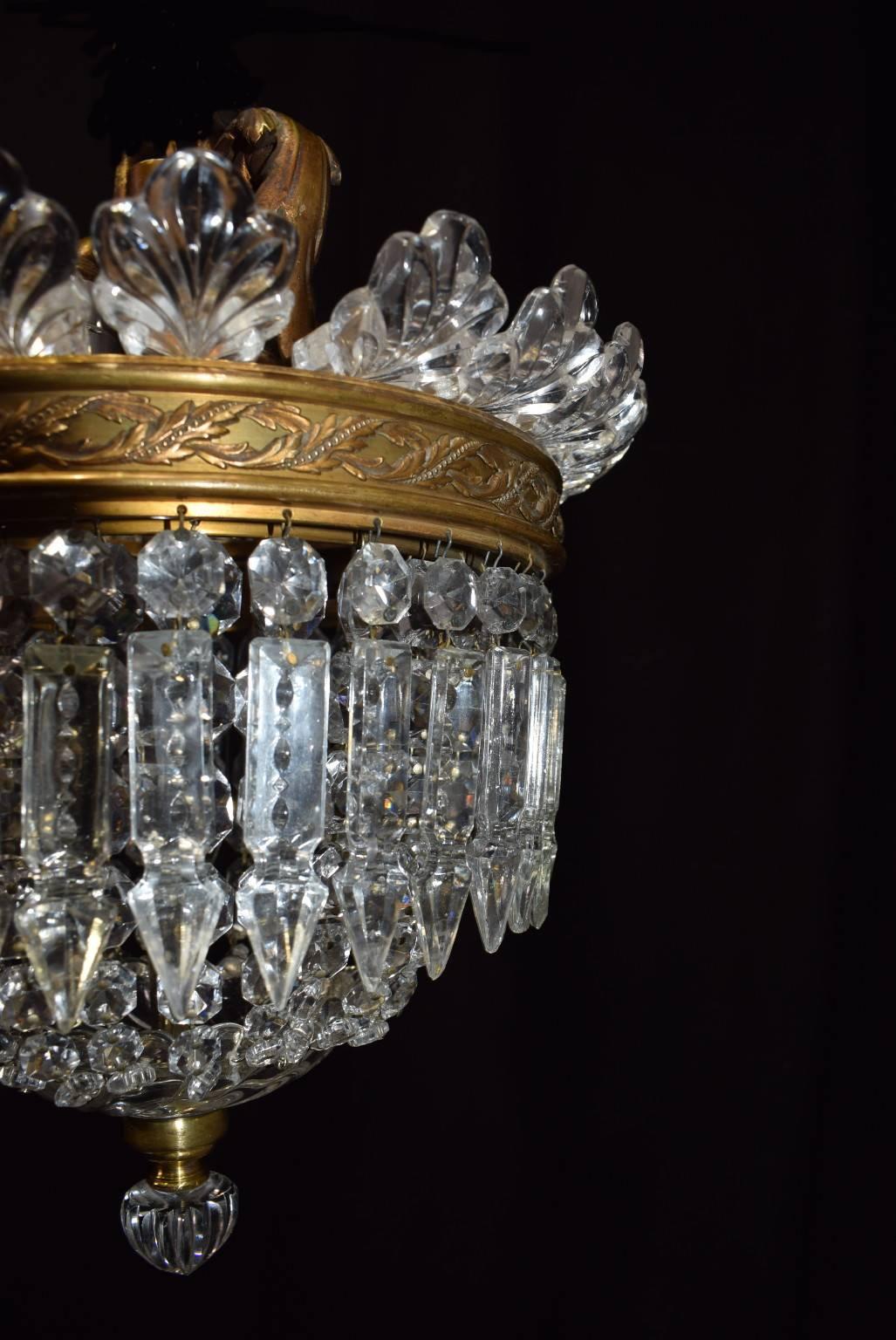 Gilt bronze and crystal plafonnier or hall light by Baccarat.