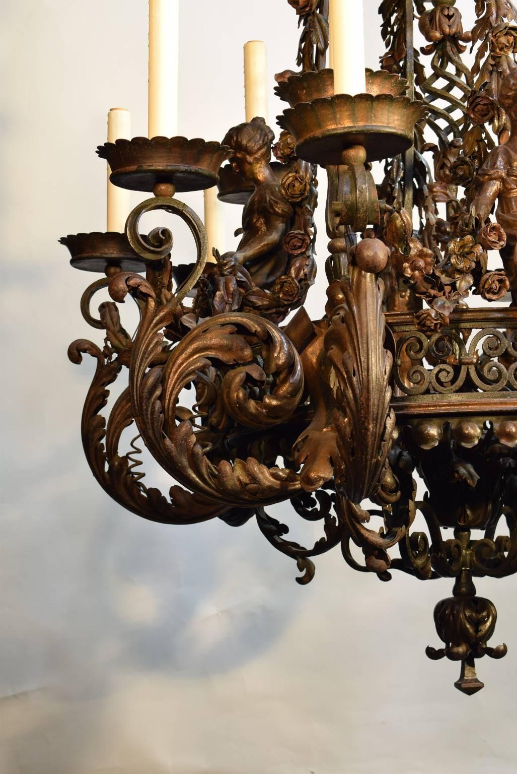 French 18th Century Iron Chandelier For Sale