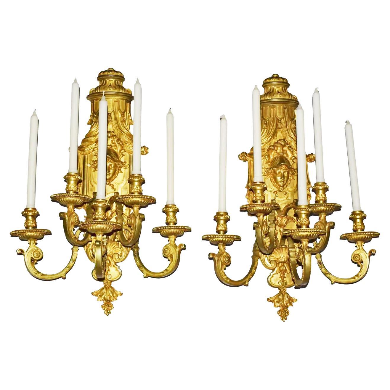Very Fine Pair of Regency Style Gilt Bronze Wall Sconces For Sale