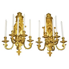 Antique Very Fine Pair of Regency Style Gilt Bronze Wall Sconces