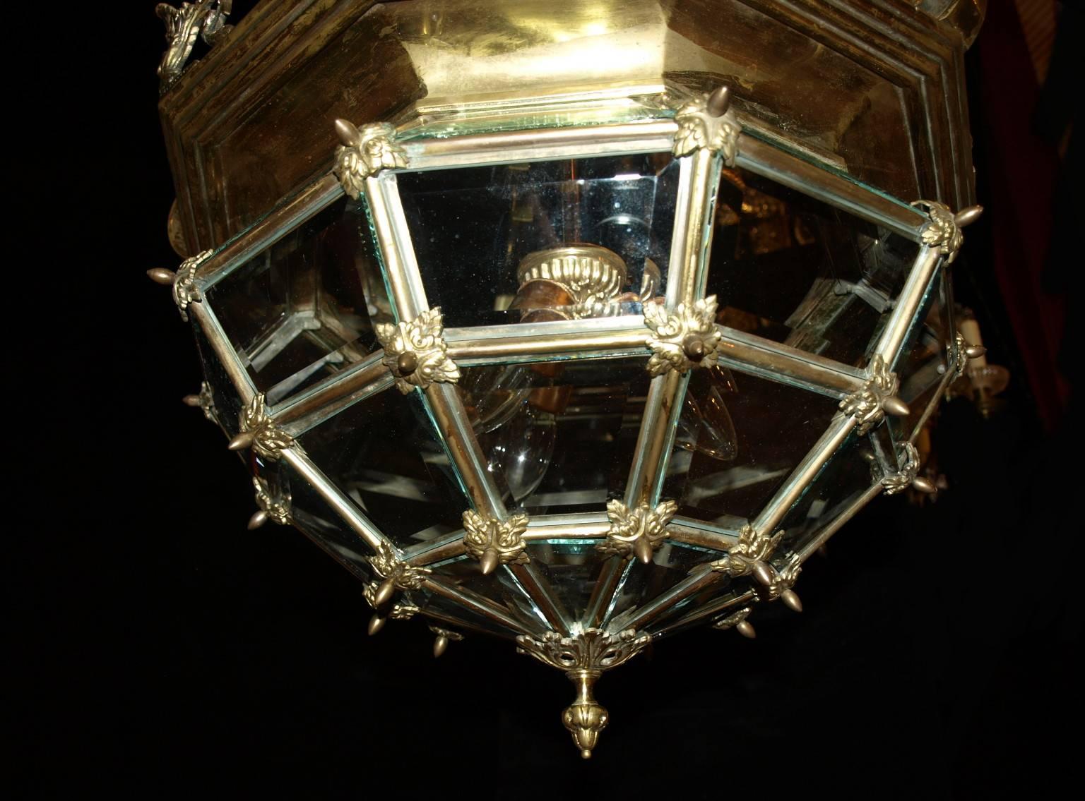 Very fine gilt bronze and crystal Versailles type hall fixture, four lights.