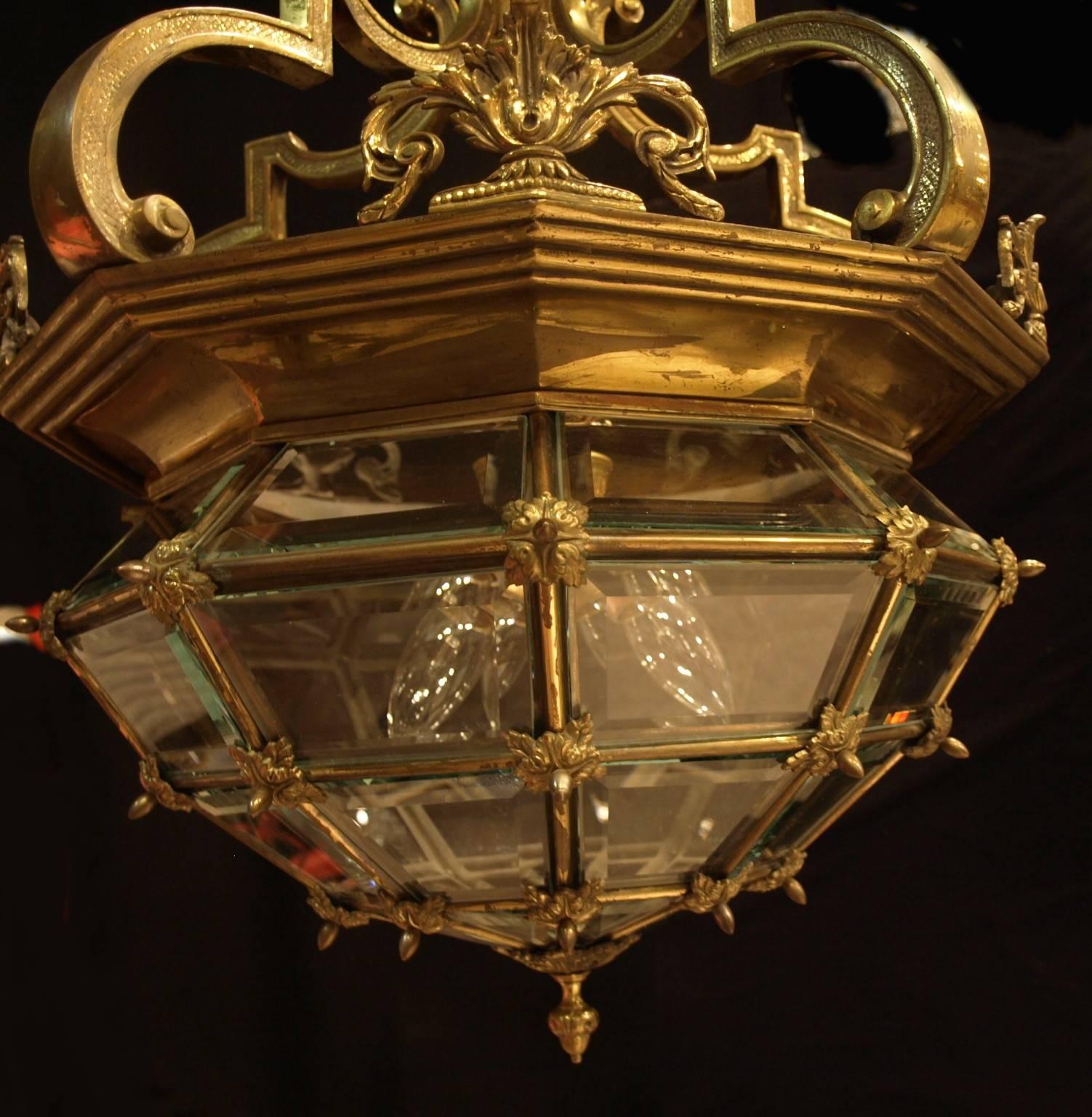 Antique Chandelier. Lantern Style Plafonnier In Excellent Condition In Atlanta, GA