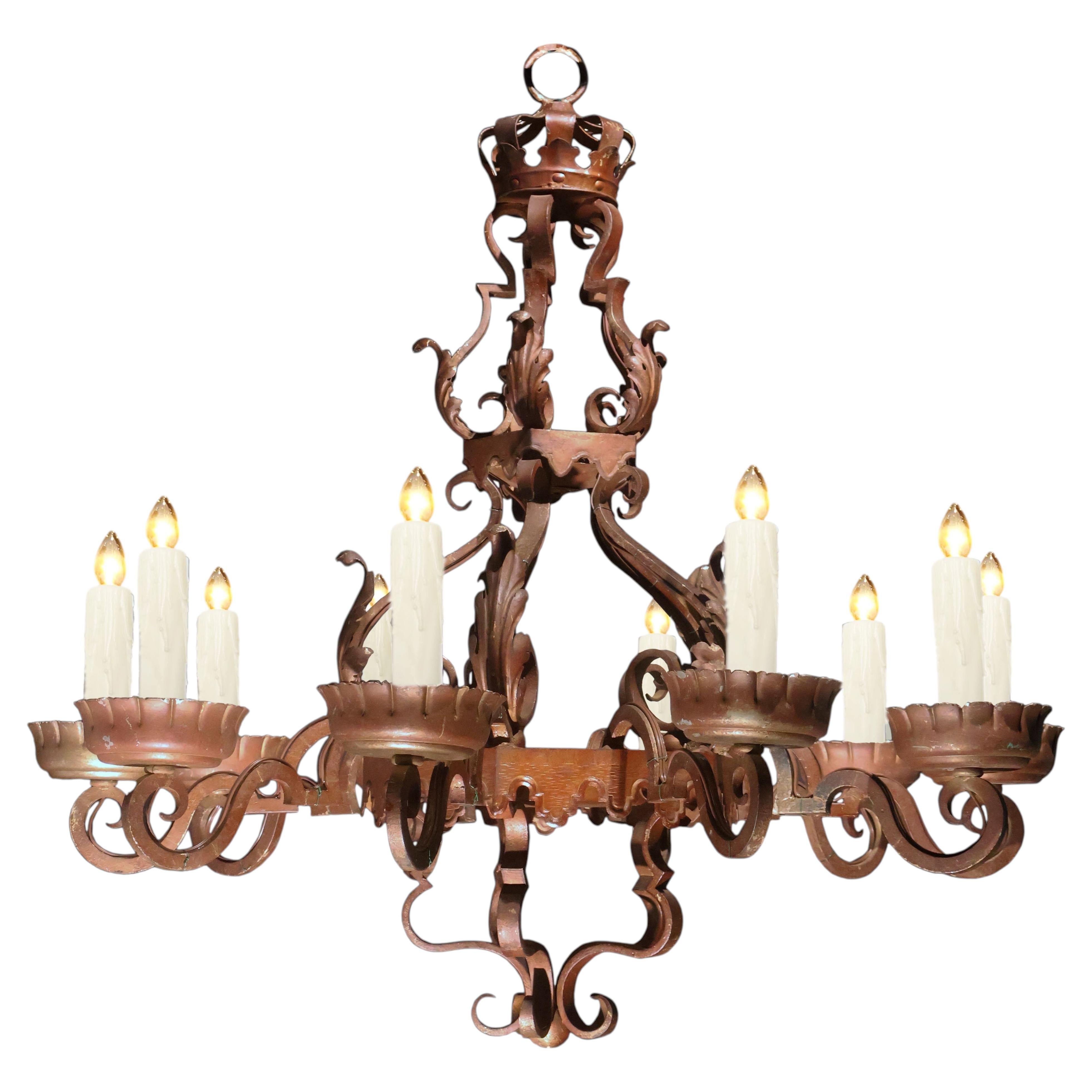 A Fine 10 Light Iron Chandelier For Sale