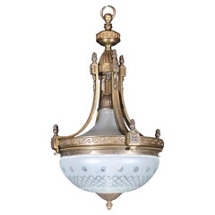 Gilt Bronze & Frosted Glass Chandelier