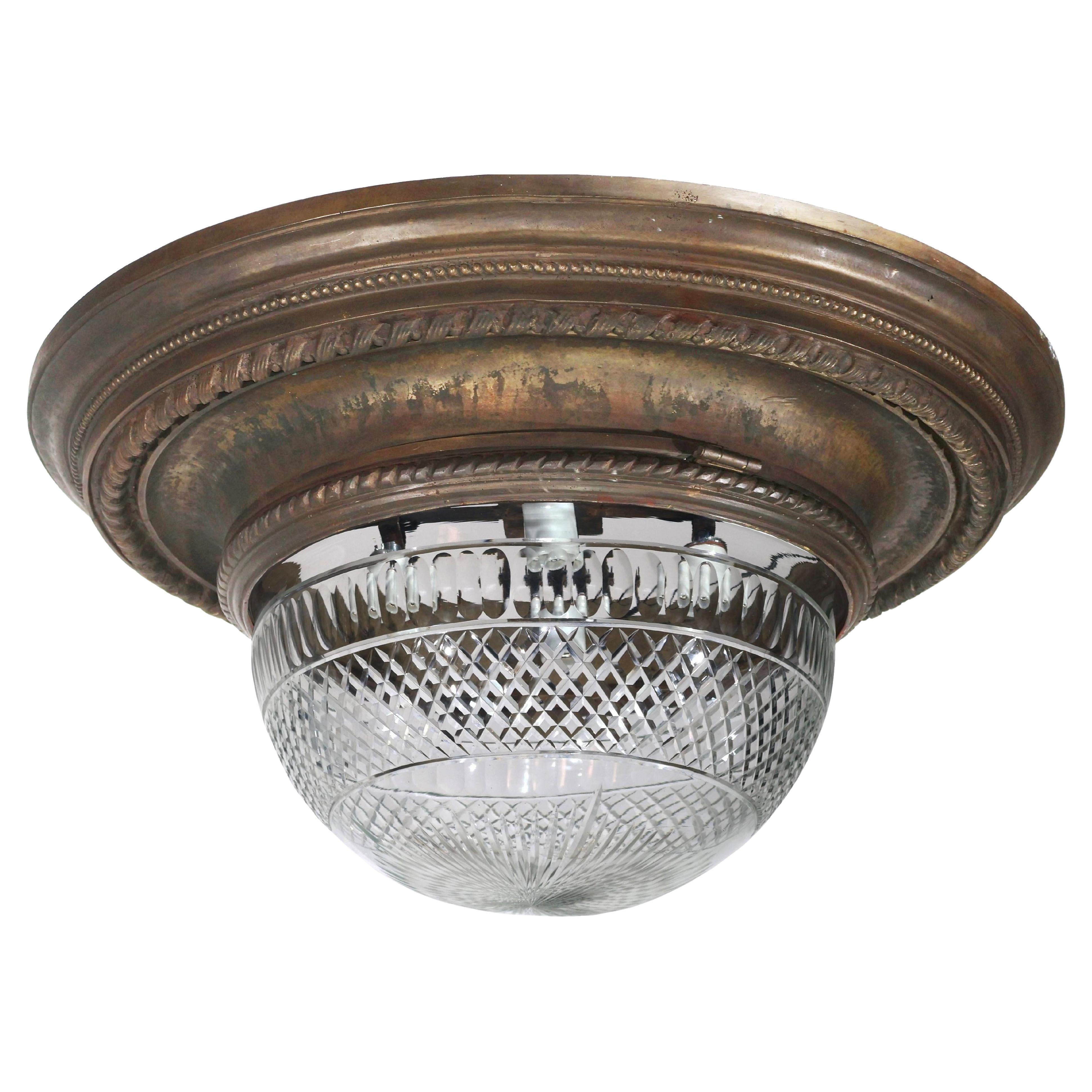Pendentif ou Plafonnier en bronze et cristal