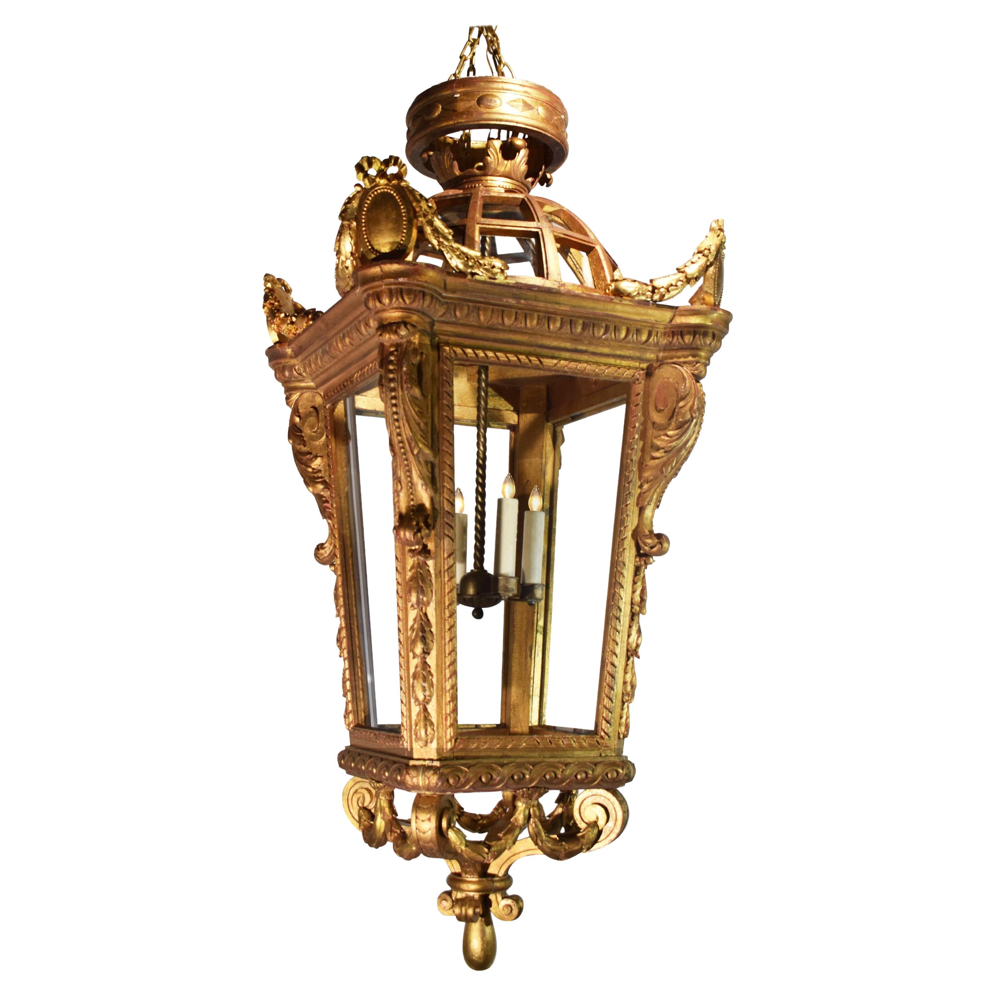 Large Carved Giltwood Lantern from a Gilded Age Mansion. For Sale