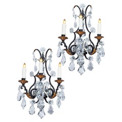 Pair of Iron & Crystal Wall Sconces in the Louis XV taste.
