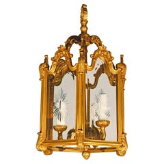 Hexagonal Gilt Bronze Lantern with Hand Cut Panels.