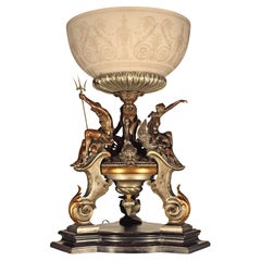 Centre de table en métal fin et verre gravé à l'acide