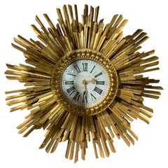 Antique French-Style Giltwood Sunburst Wall Clock