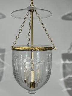 Antique Neoclassical Etched Glass Smoke Bell Lantern