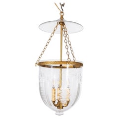 Antique Neoclassical Etched Glass Smoke Bell Lantern
