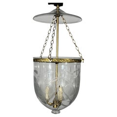 Antique Neoclassical Etched Glass Smoke Bell Lantern