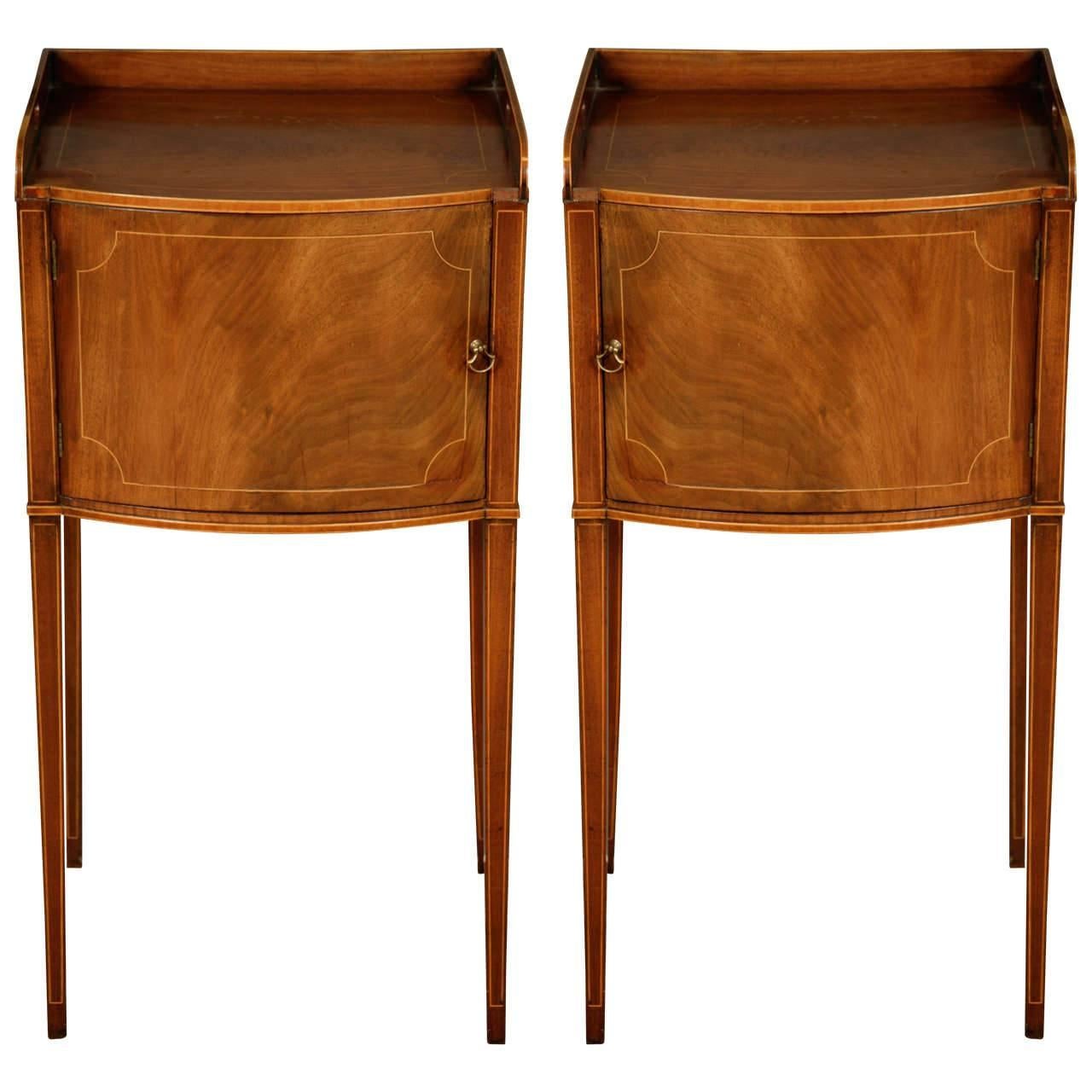 Pair of George III Mahogany and Box Wood Strung Bedside Cabinets