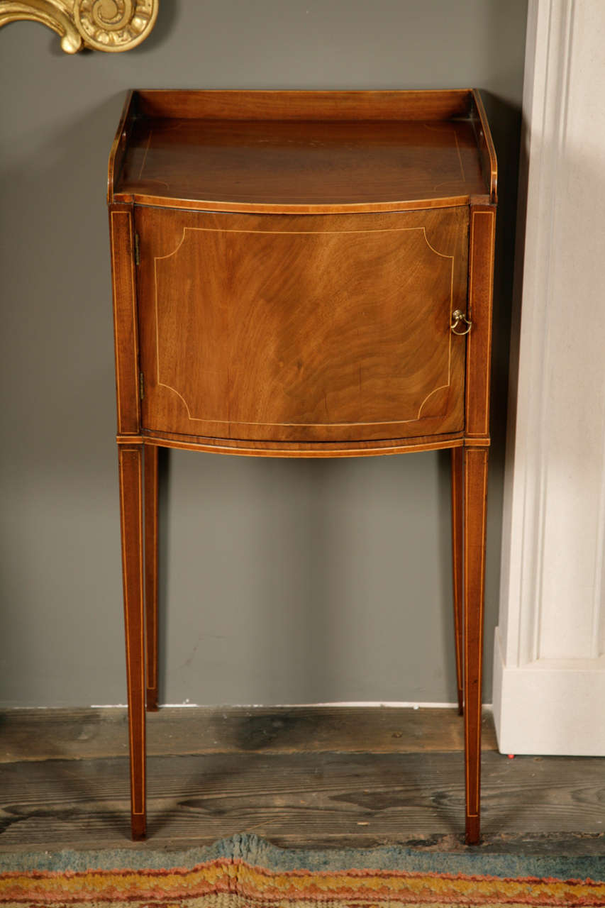 18th Century and Earlier Pair of George III Mahogany and Box Wood Strung Bedside Cabinets