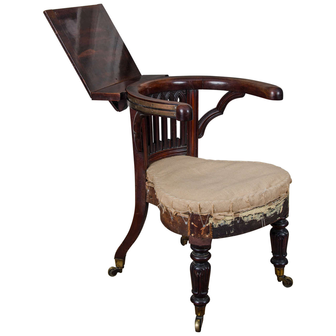 George III Mahogany and Brass-Mounted Reading Chair For Sale