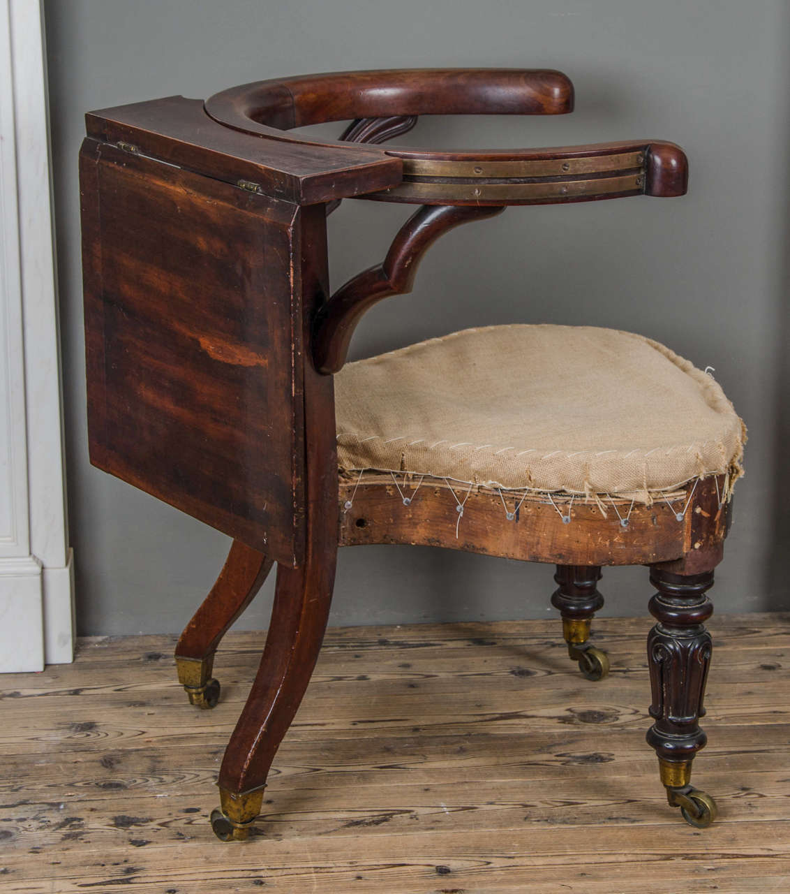 Carved George III Mahogany and Brass-Mounted Reading Chair For Sale