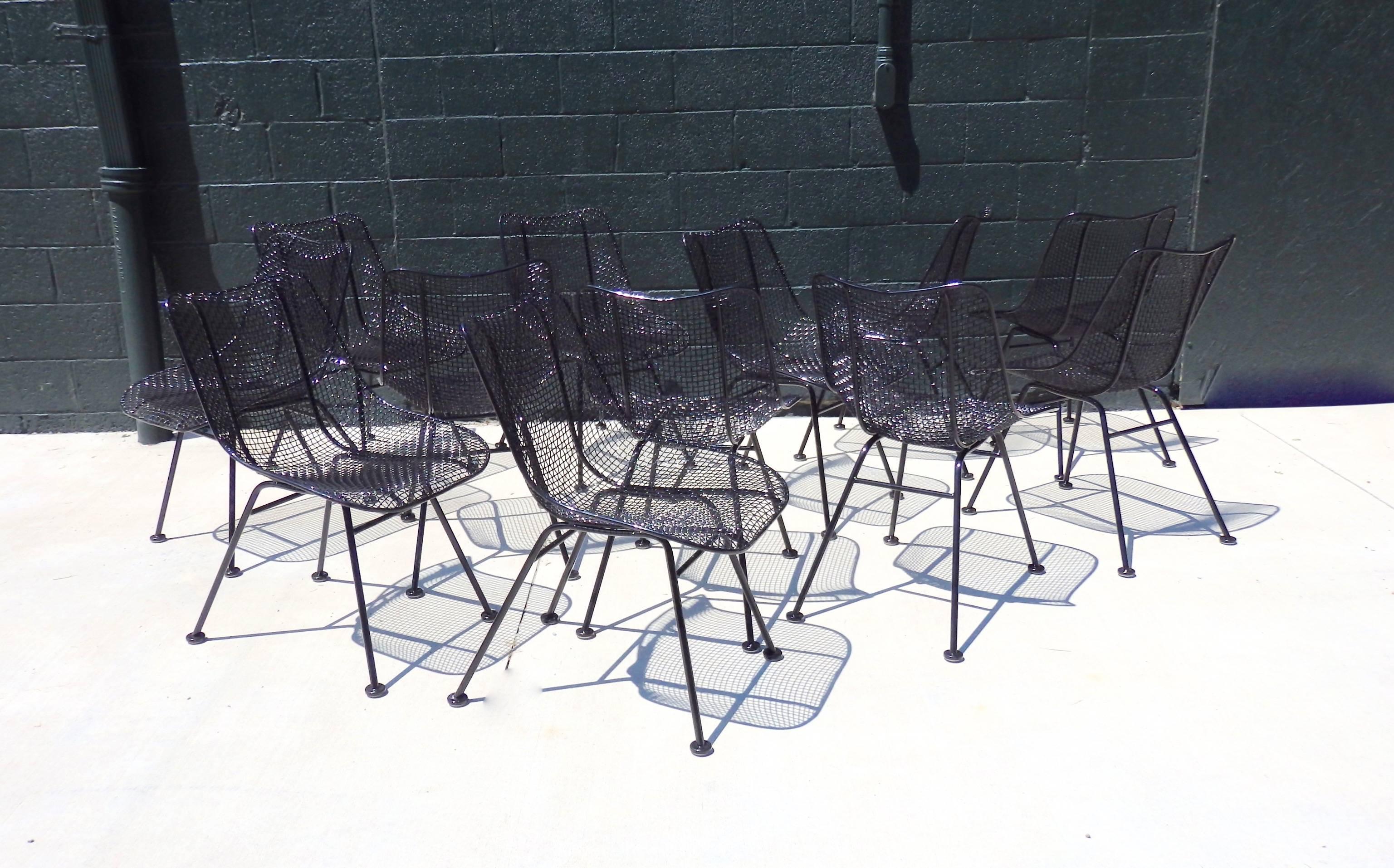 Best Set of 12  Restored Woodard Wrought Iron with Mesh Dining height Chairs In Excellent Condition In Ferndale, MI