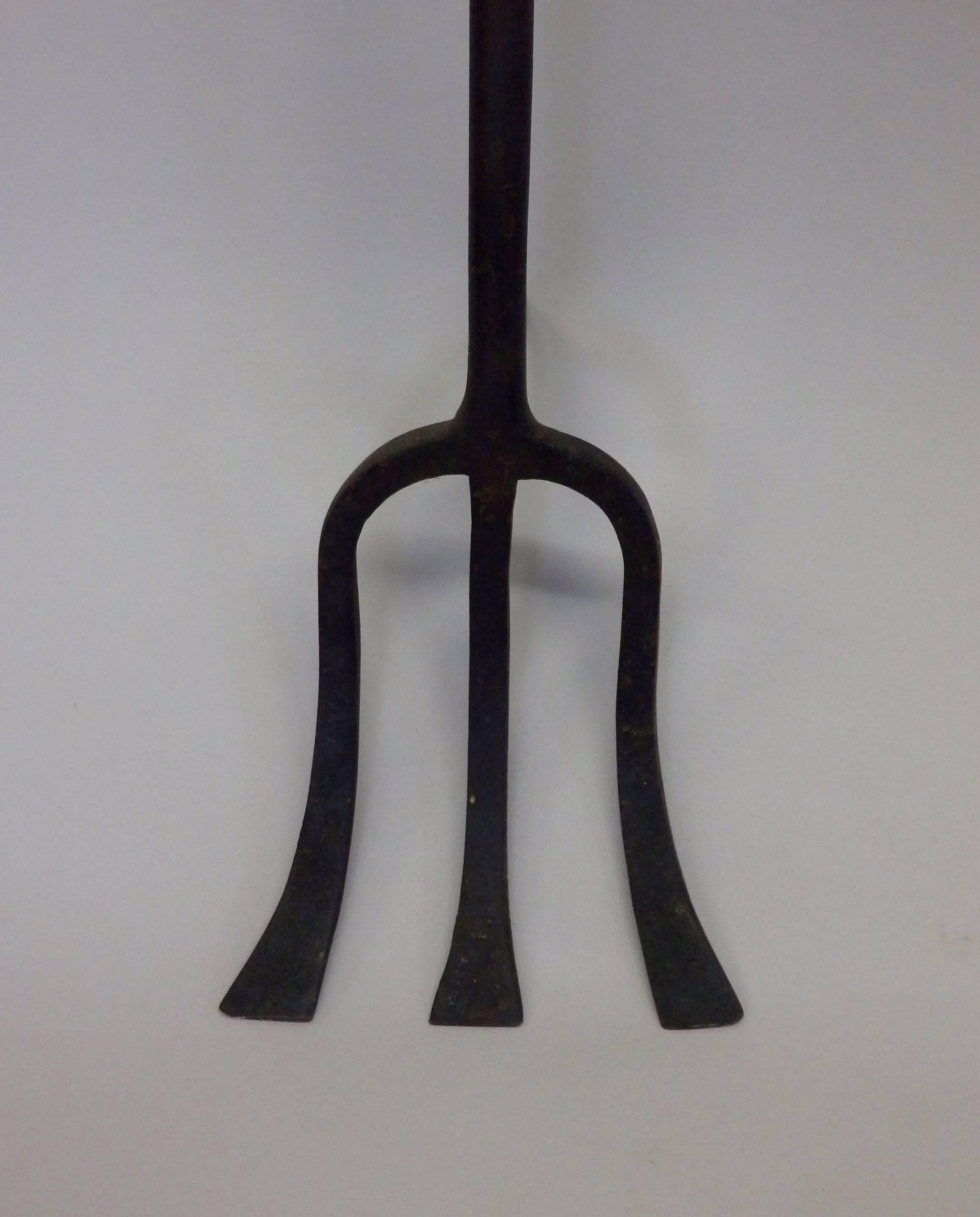American Large Wrought and Forged Fireplace Trident For Sale