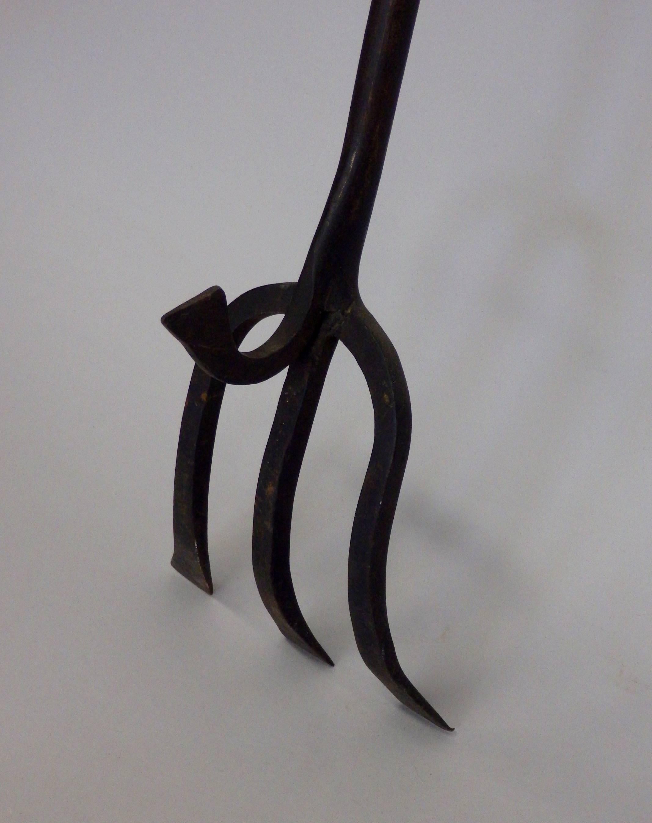20th Century Large Wrought and Forged Fireplace Trident For Sale