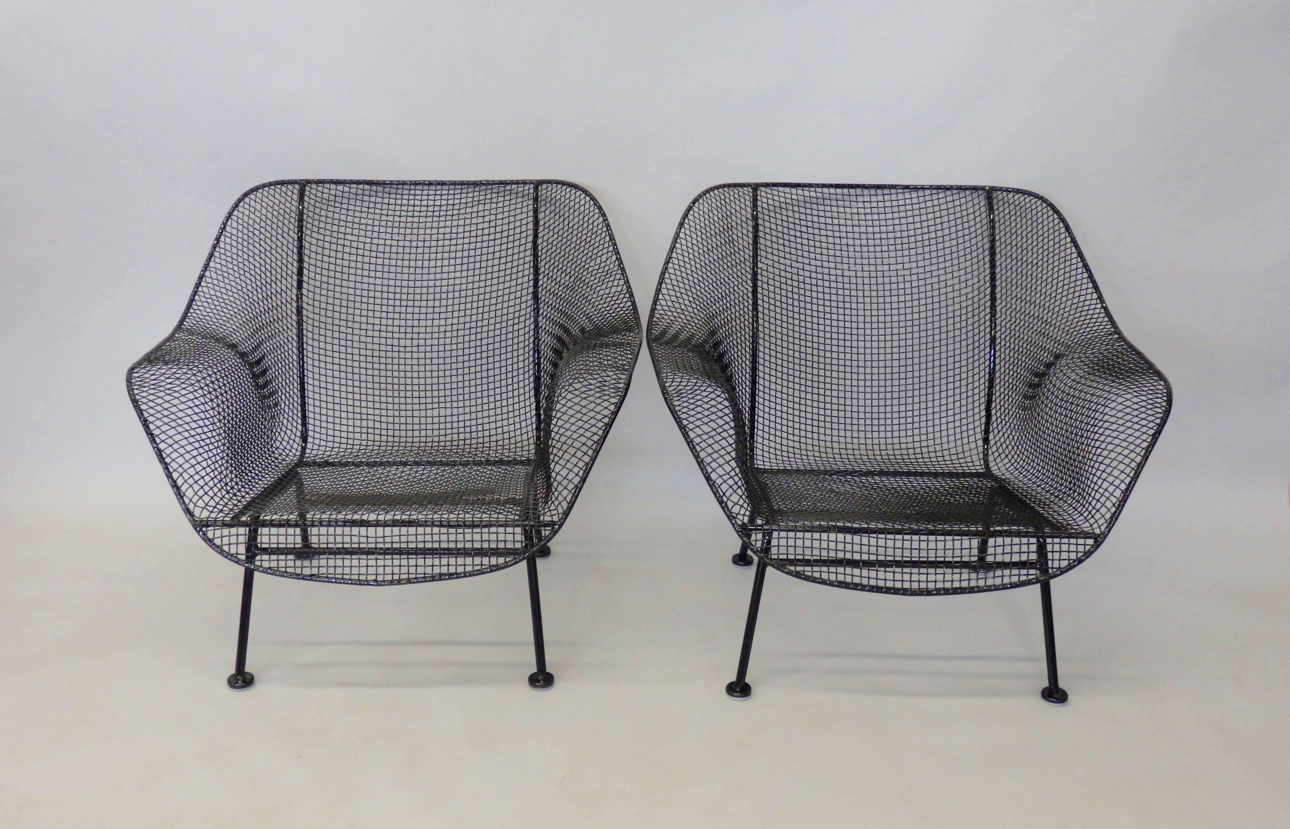 Powder-Coated Nicely Restored Russell Woodard Wrought Iron with Steel Mesh Lounge Chairs