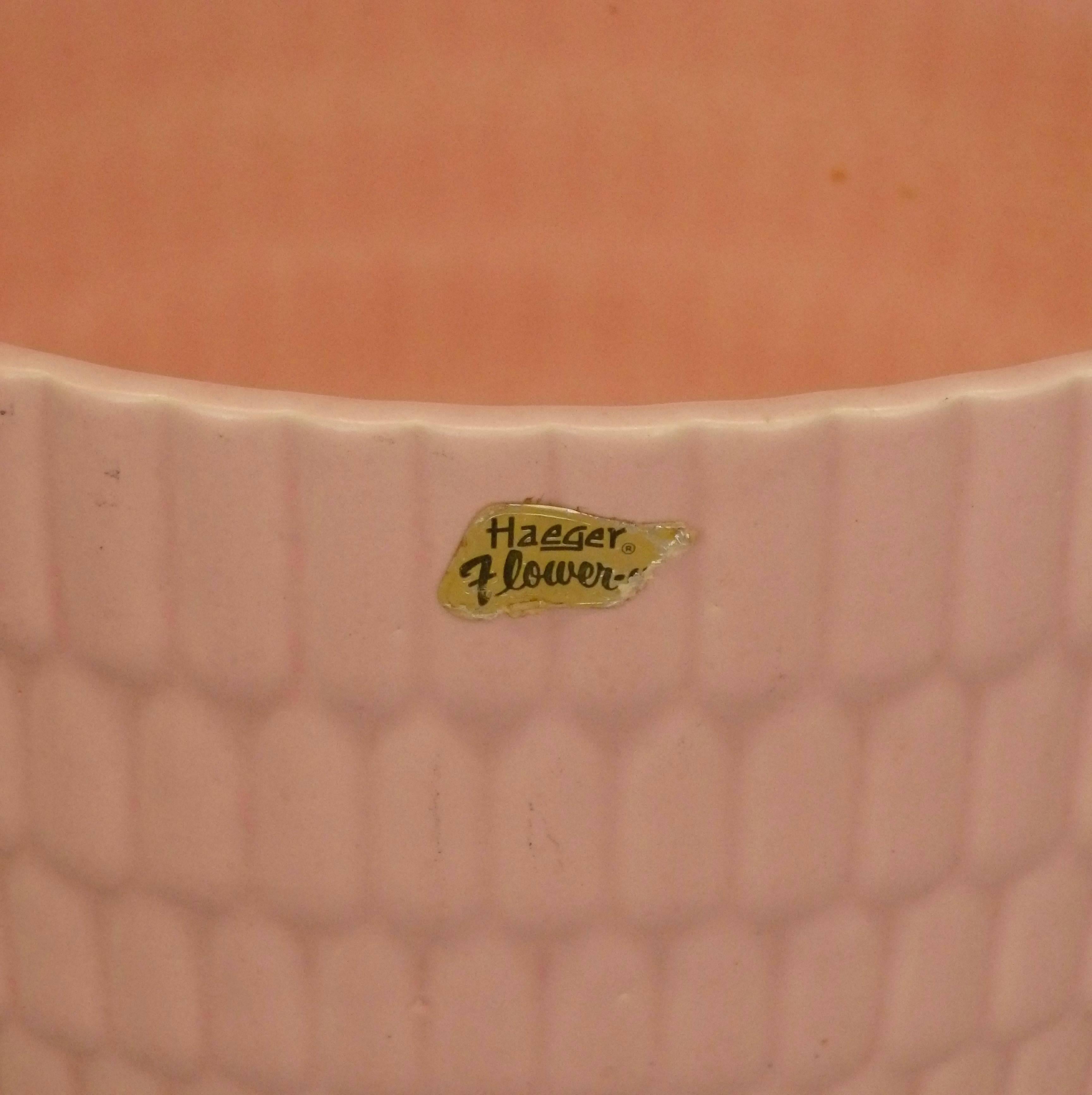 Royal Haeger planter pot in Dorothy Draper pink. Well marked on underside retains paper label.