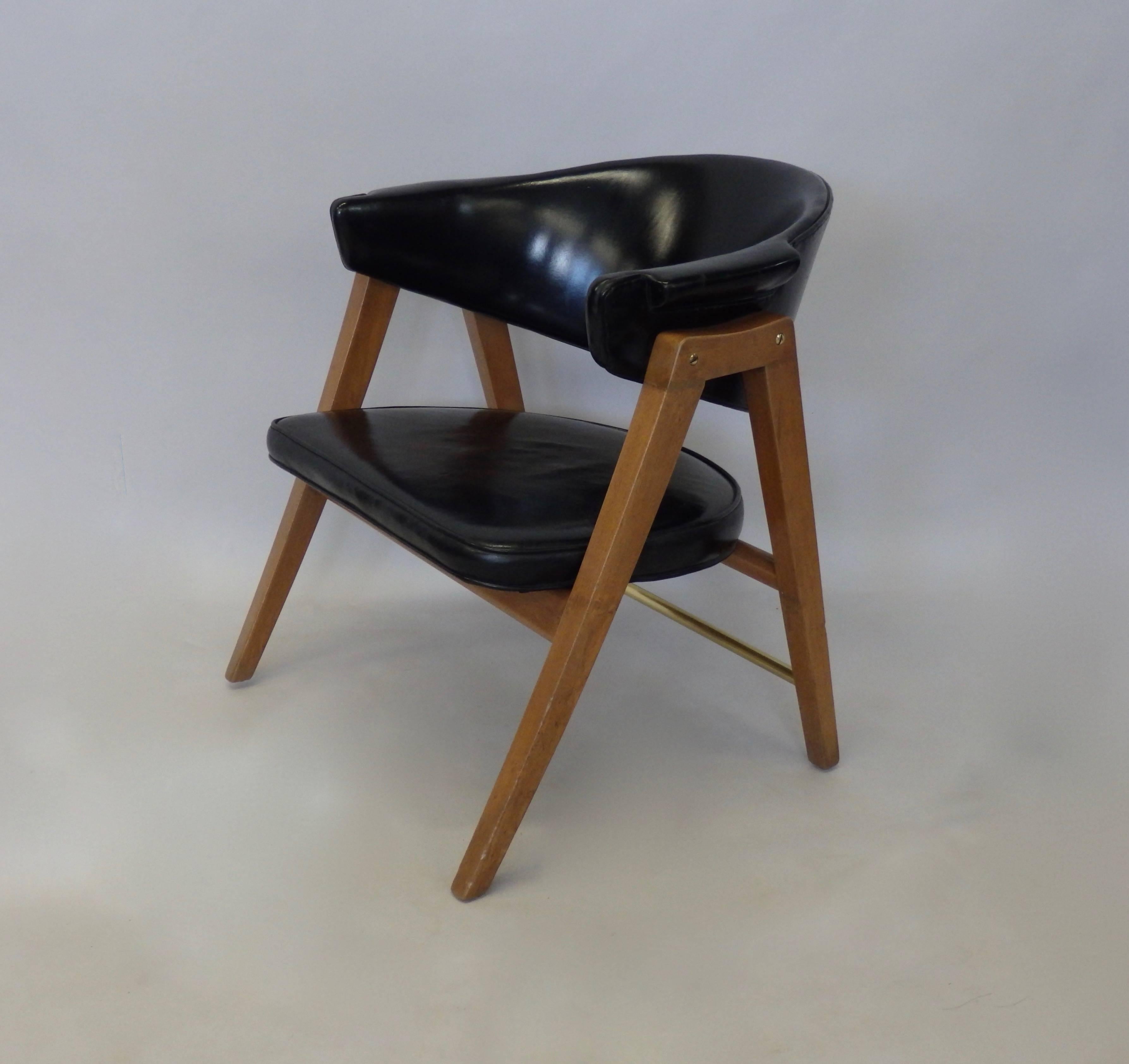 Mid-Century Modern Edward Wormley for Dunbar Lounge Chair with Black Leather