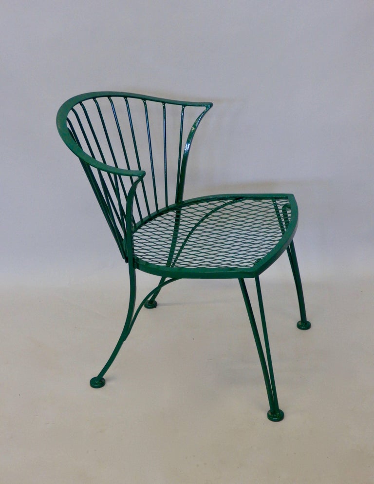 Pair of Woodard Wrought Iron Chairs with Occasional Table For Sale at 1stdibs