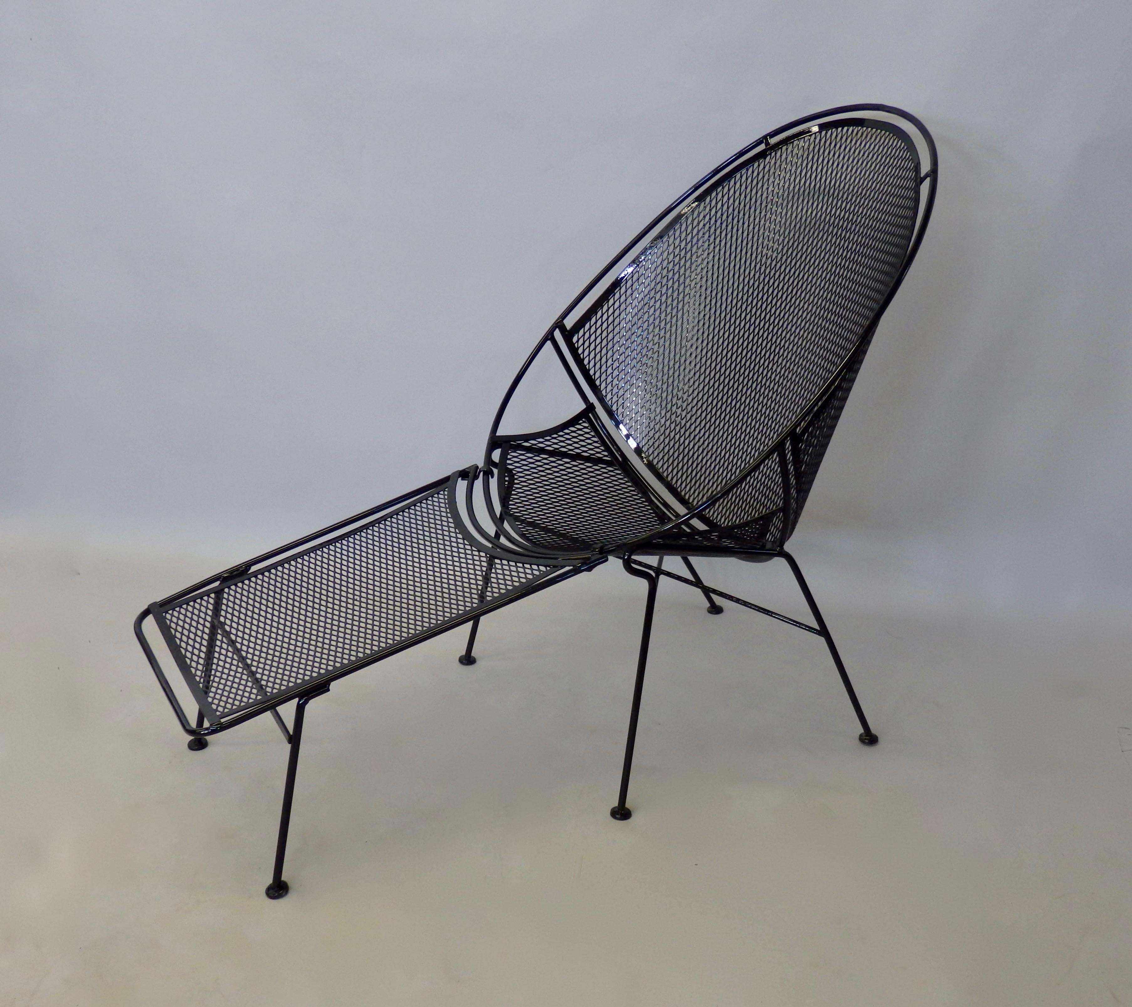 Mid-Century Modern Pair of Salterini Wrought Iron High Back Lounge Chairs with removable foot rest