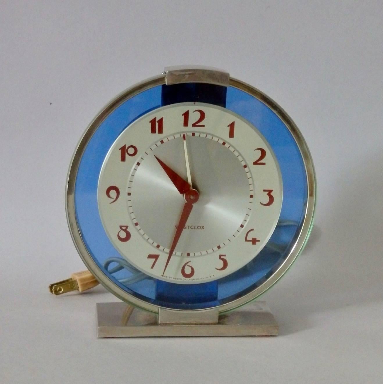 American Blue Mirror with Chrome Art Deco Clock