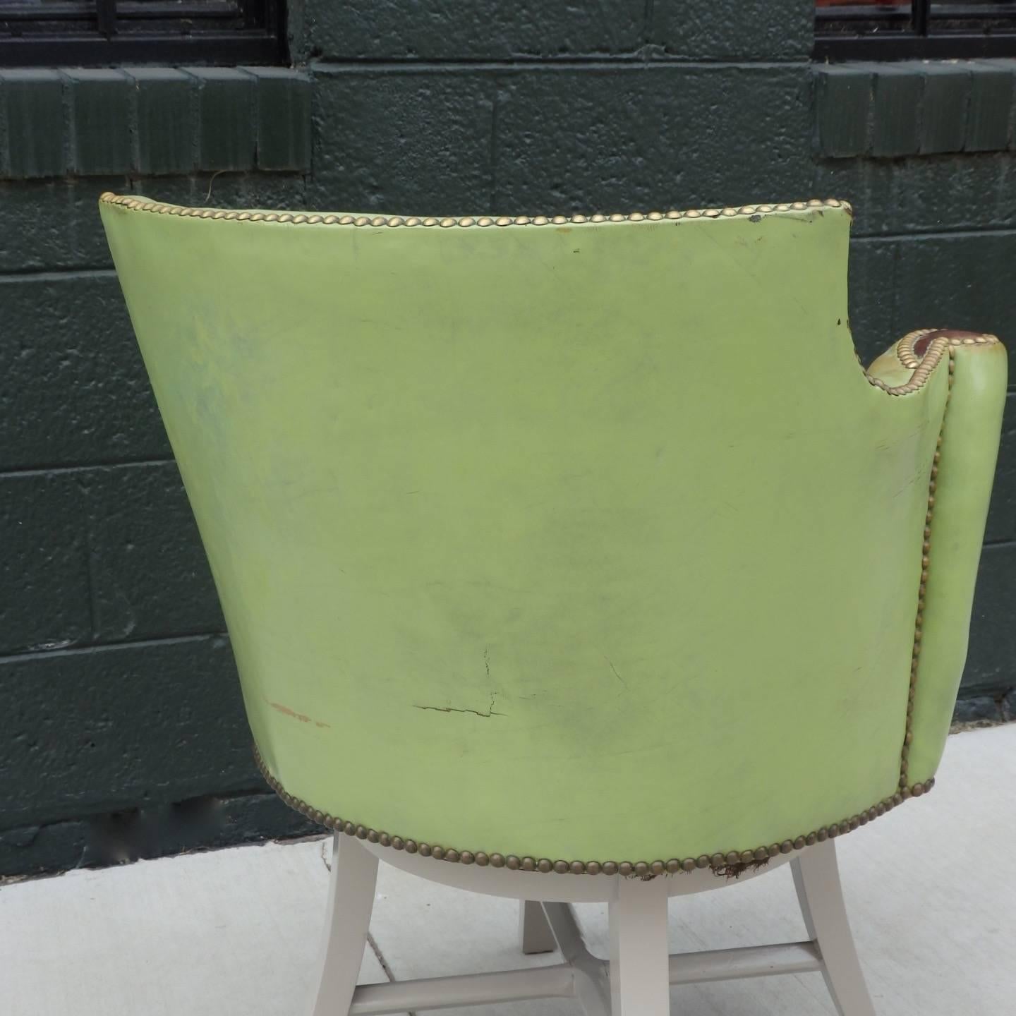 Worn Apple Green Art Deco Swivel Chair In Good Condition In Ferndale, MI